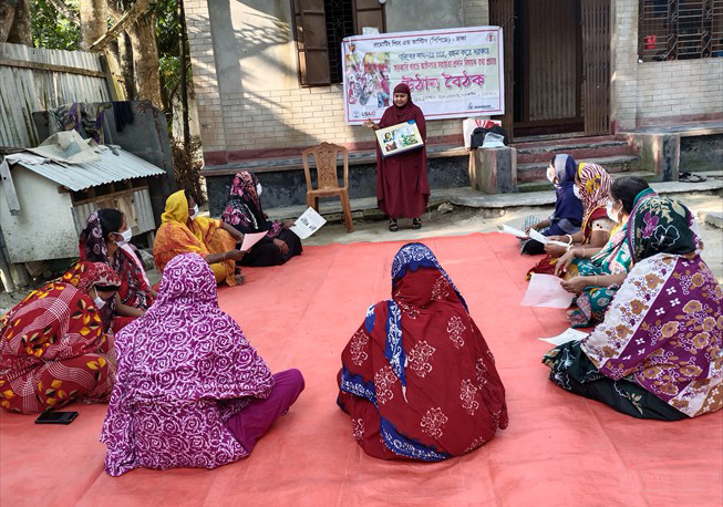 Courtyard meeting in 6 no ward, Churain union under Nawabganj Upazila